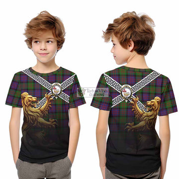 Coull Crest Tartan Kid T-Shirt with Golden Lion Emblem Celtic Style - Tartan Vibes Clothing