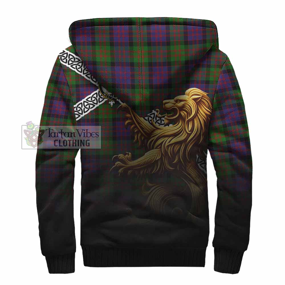 Coull Crest Tartan Sherpa Hoodie with Golden Lion Emblem Celtic Style - Tartan Vibes Clothing
