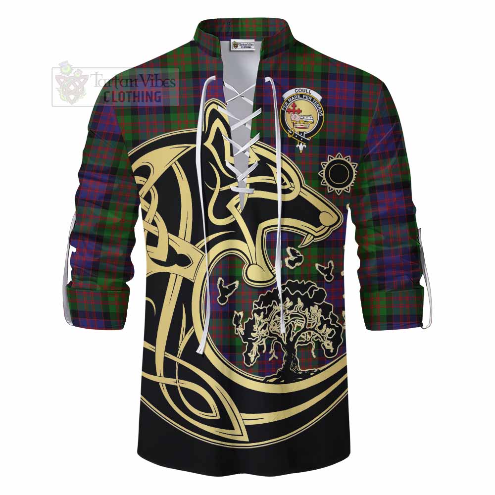 Coull Tartan Ghillie Kilt Shirt with Family Crest Celtic Wolf Style - Tartan Vibes Clothing