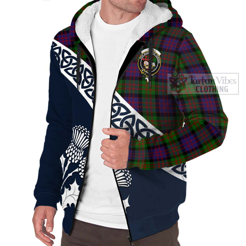 Coull Tartan Sherpa Hoodie Featuring Thistle and Scotland Map - Tartan Vibes Clothing