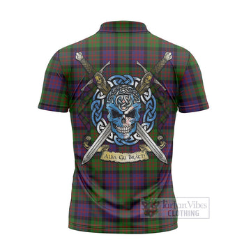 Coull Tartan Zipper Polo Shirt with Family Crest Celtic Skull Style - Tartan Vibes Clothing