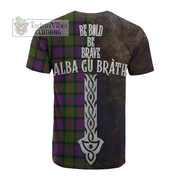 Coull Tartan Family Crest Cotton T-shirt Alba Gu Brath Be Brave Lion Ancient Style