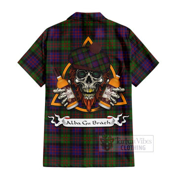 Coull Tartan Hawaiian Shirt with Family Crest and Bearded Skull Holding Bottles of Whiskey - Tartan Vibes Clothing