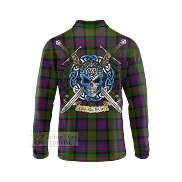 Coull Tartan Long Sleeve Polo Shirt with Family Crest Celtic Skull Style - Tartan Vibes Clothing