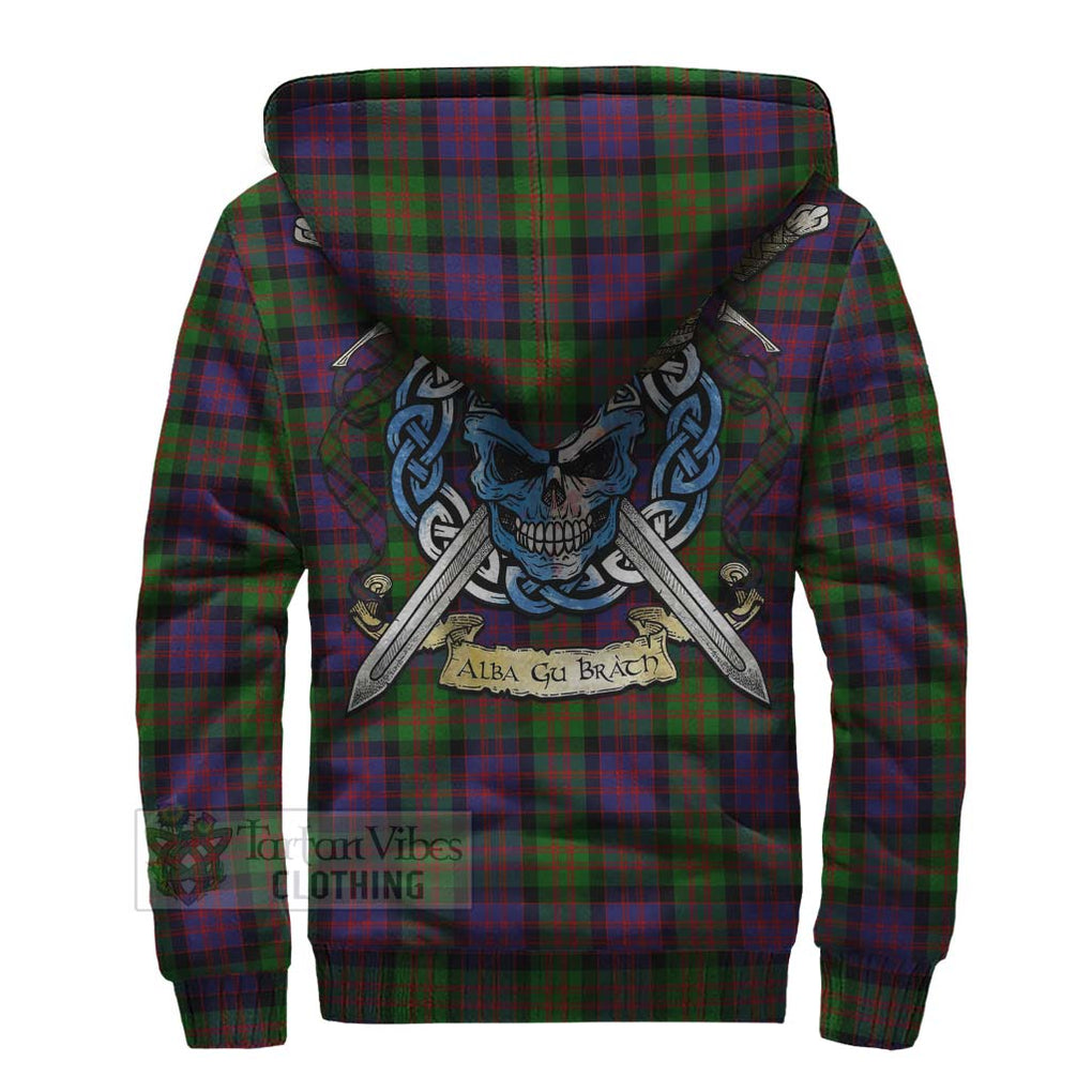 Coull Tartan Sherpa Hoodie with Family Crest Celtic Skull Style - Tartan Vibes Clothing