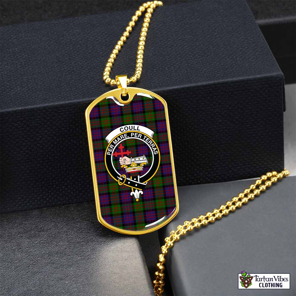 Coull Tartan Dog Tag Necklace with Family Crest Gold No - Tartan Vibes Clothing