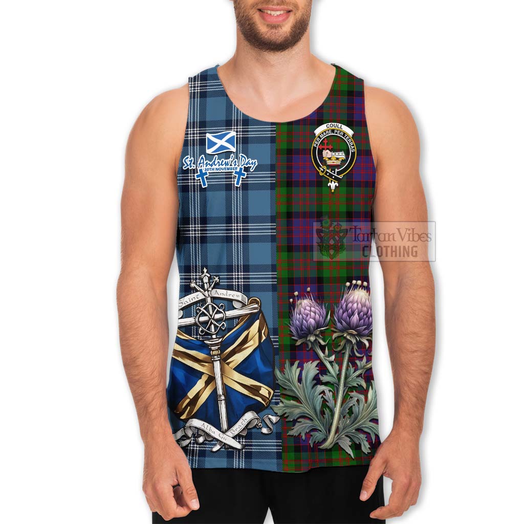 Coull Tartan Men's Tank Top Happy St. Andrew's Day Half Tartan Style - Tartan Vibes Clothing