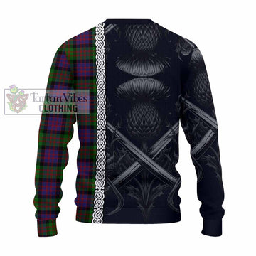 Coull Tartan Knitted Sweater with Family Crest Cross Sword Thistle Celtic Vibes - Tartan Vibes Clothing
