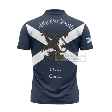 Coull Tartan Lion Rampant Zipper Polo Shirt Proudly Display Your Heritage with Alba Gu Brath and Clan Name - Tartan Vibes Clothing