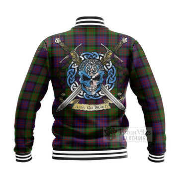 Coull Tartan Baseball Jacket with Family Crest Celtic Skull Style - Tartan Vibes Clothing