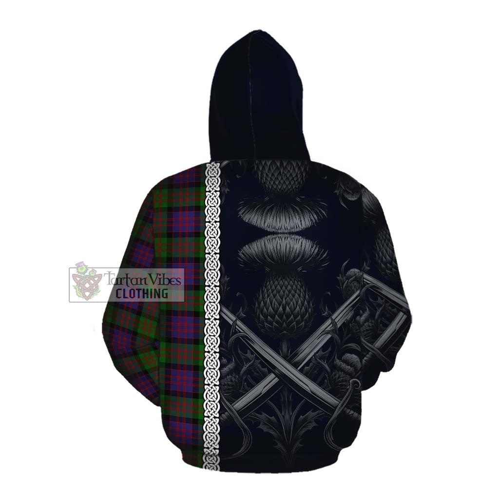 Coull Tartan Cotton Hoodie with Family Crest Cross Sword Thistle Celtic Vibes Pullover Hoodie - Tartan Vibes Clothing