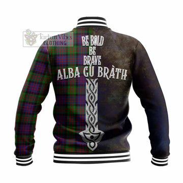 Tartan Vibes Clothing Coull Tartan Family Crest Baseball Jacket Alba Gu Brath Be Brave Lion Ancient Style