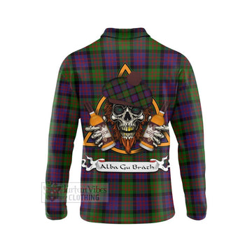 Coull Tartan Long Sleeve Polo Shirt with Family Crest and Bearded Skull Holding Bottles of Whiskey - Tartan Vibes Clothing