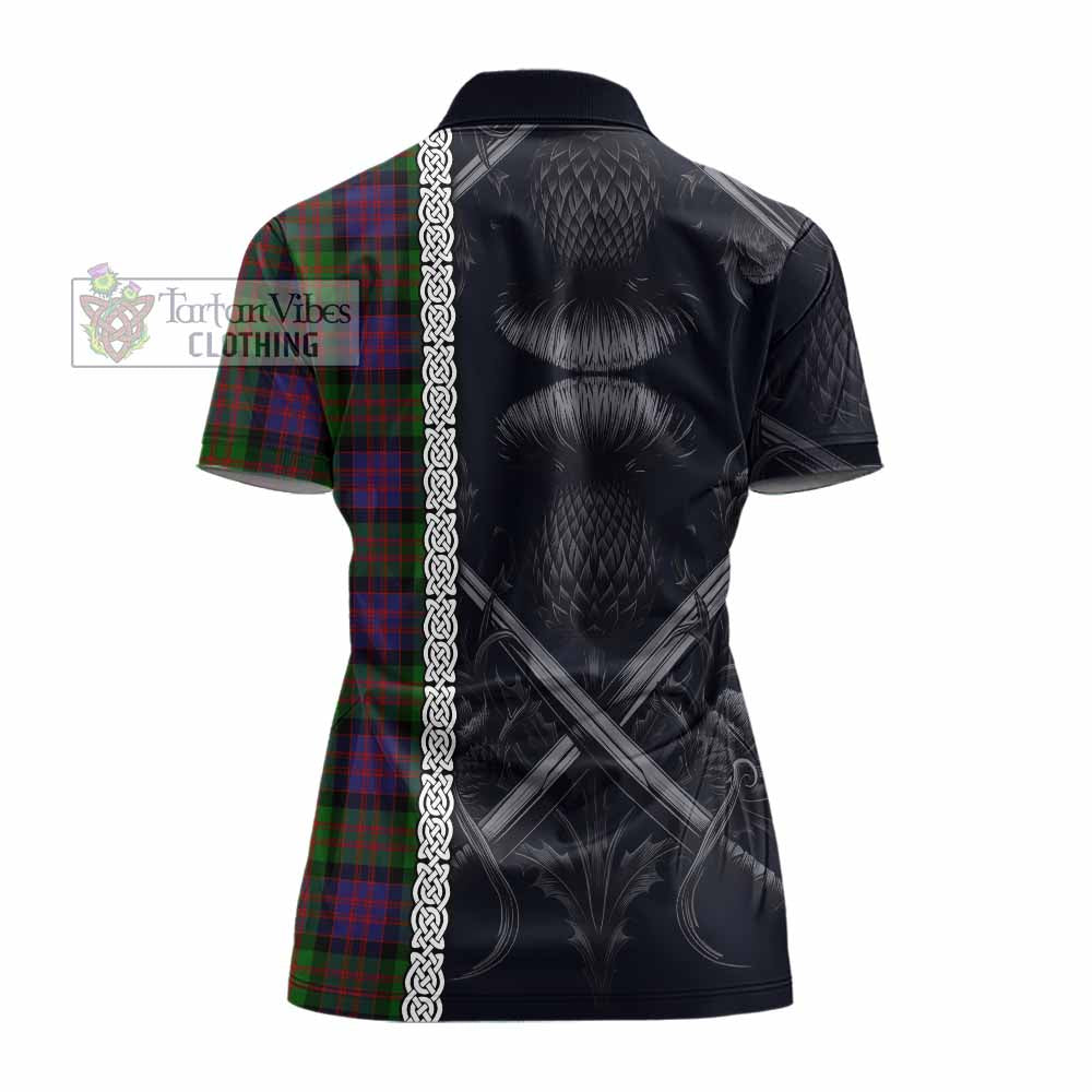 Coull Tartan Women's Polo Shirt with Family Crest Cross Sword Thistle Celtic Vibes - Tartan Vibes Clothing