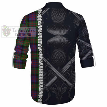 Coull Tartan Ghillie Kilt Shirt with Family Crest Cross Sword Thistle Celtic Vibes - Tartan Vibes Clothing