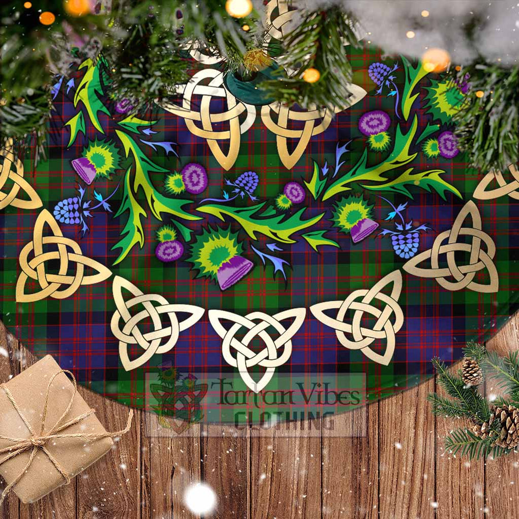 Tartan Vibes Clothing Coull Tartan Christmas Tree Skirt with Thistle Celtic Knot Style