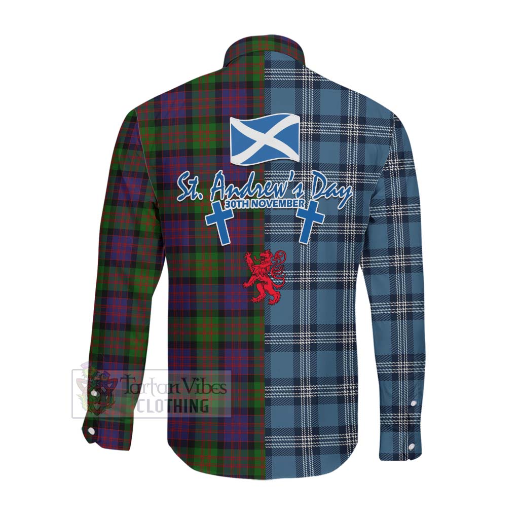 Coull Tartan Long Sleeve Button Shirt Happy St. Andrew's Day Half Tartan Style Men's Shirt - Tartan Vibes Clothing