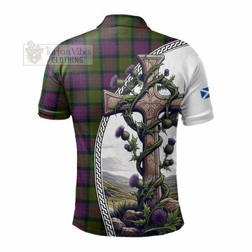 Coull Tartan Polo Shirt with Family Crest and St. Andrew's Cross Accented by Thistle Vines - Tartan Vibes Clothing