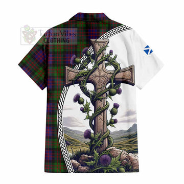 Coull Tartan Hawaiian Shirt with Family Crest and St. Andrew's Cross Accented by Thistle Vines - Tartan Vibes Clothing