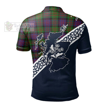 Coull Tartan Polo Shirt Featuring Thistle and Scotland Map - Tartanvibesclothing Store