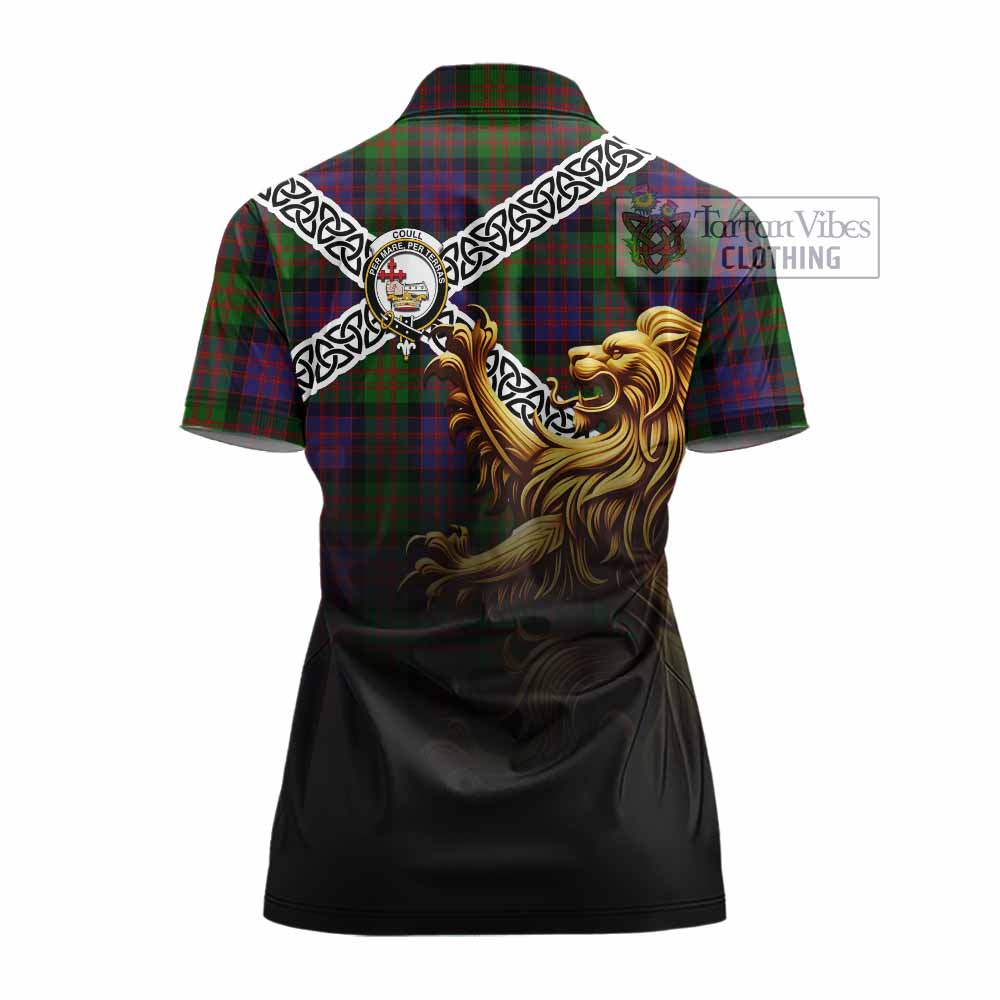 Coull Crest Tartan Women's Polo Shirt with Golden Lion Emblem Celtic Style - Tartan Vibes Clothing
