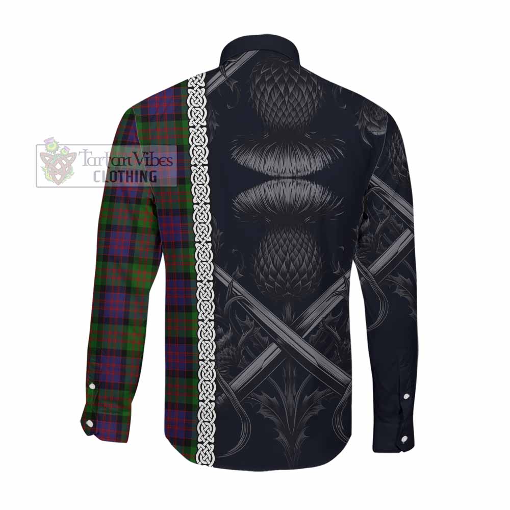 Tartan Vibes Clothing Coull Tartan Long Sleeve Button Shirt with Family Crest Cross Sword Thistle Celtic Vibes
