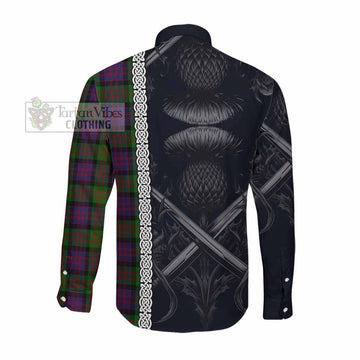 Tartan Vibes Clothing Coull Tartan Long Sleeve Button Shirt with Family Crest Cross Sword Thistle Celtic Vibes