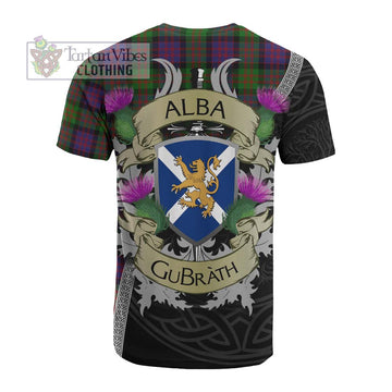 Coull Tartan Family Crest Cotton T-shirt Lion Rampant Royal Thistle Shield Celtic Inspired