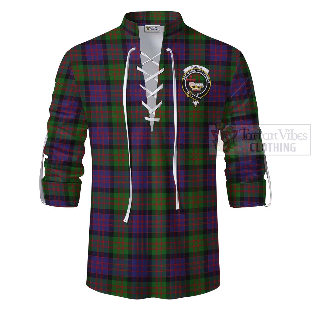 Coull Tartan Ghillie Kilt Shirt with Family Crest Celtic Skull Style - Tartan Vibes Clothing