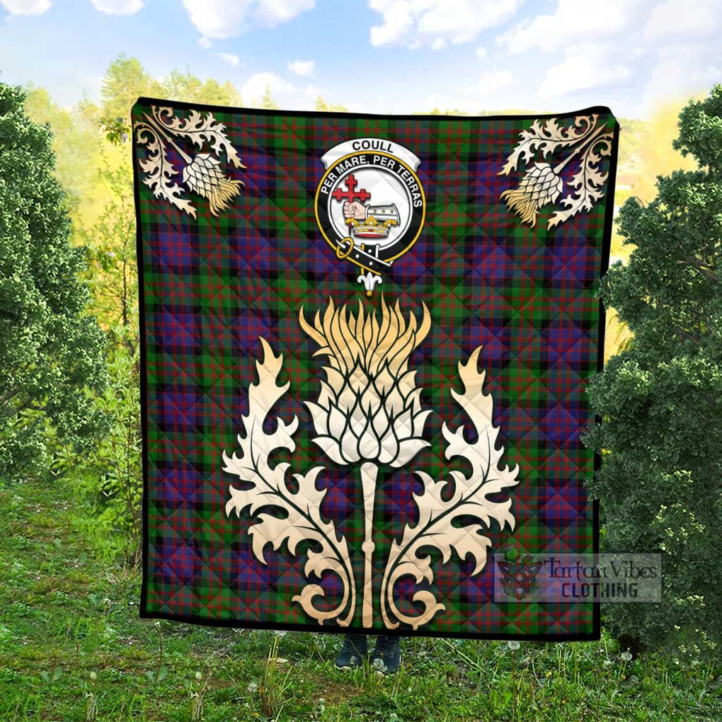Tartan Vibes Clothing Coull Tartan Quilt with Family Crest and Golden Thistle Style