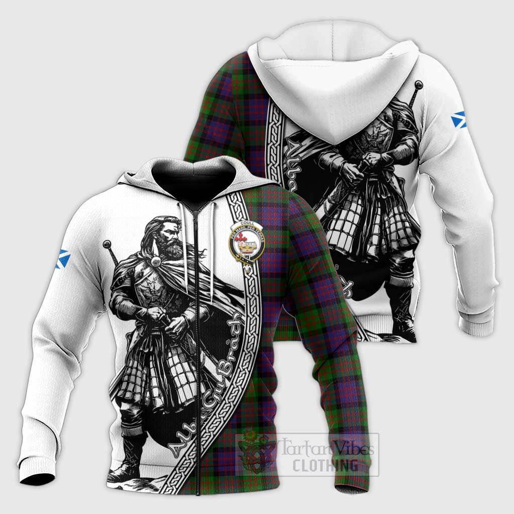 Coull Tartan Clan Crest Knitted Hoodie with Highlander Warrior Celtic Style Unisex Knitted Zip Hoodie - Tartan Vibes Clothing