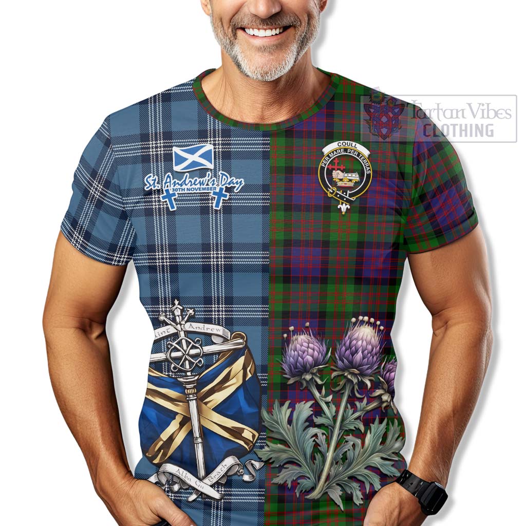 Coull Tartan T-Shirt Happy St. Andrew's Day Half Tartan Style - Tartan Vibes Clothing