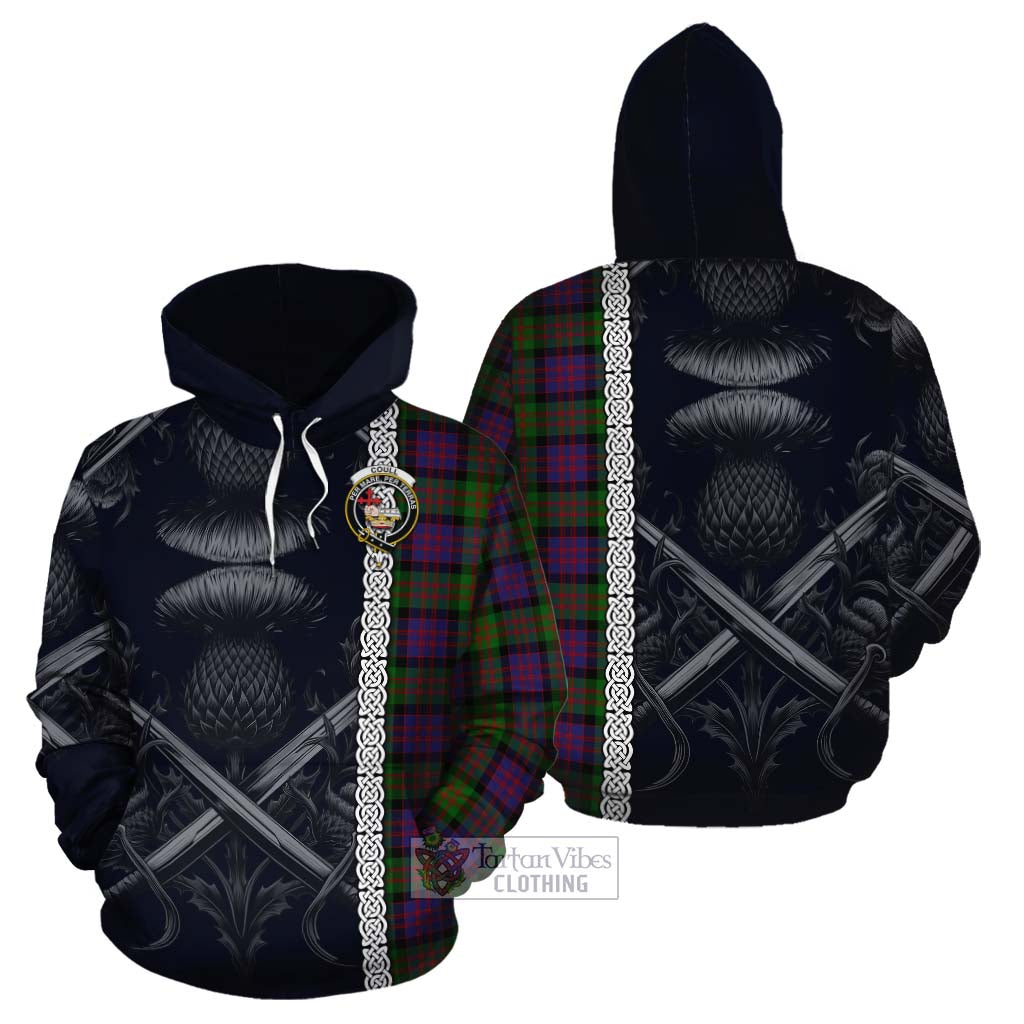 Coull Tartan Cotton Hoodie with Family Crest Cross Sword Thistle Celtic Vibes - Tartan Vibes Clothing