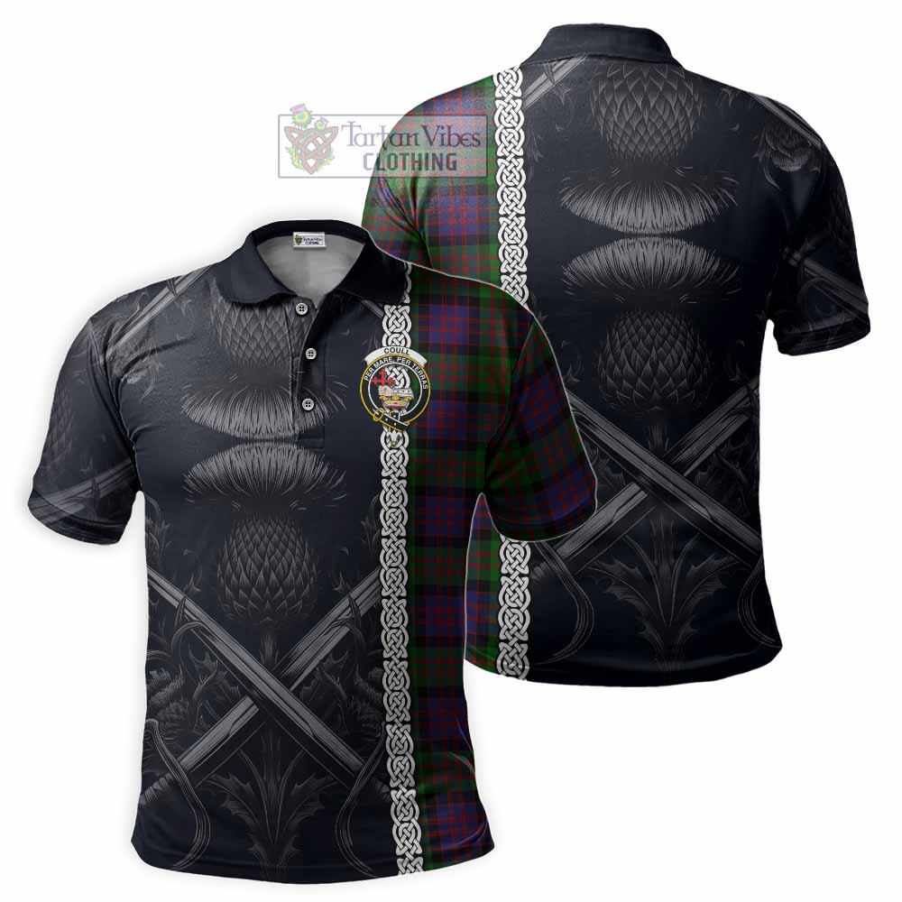Coull Tartan Polo Shirt with Family Crest Cross Sword Thistle Celtic Vibes - Tartan Vibes Clothing