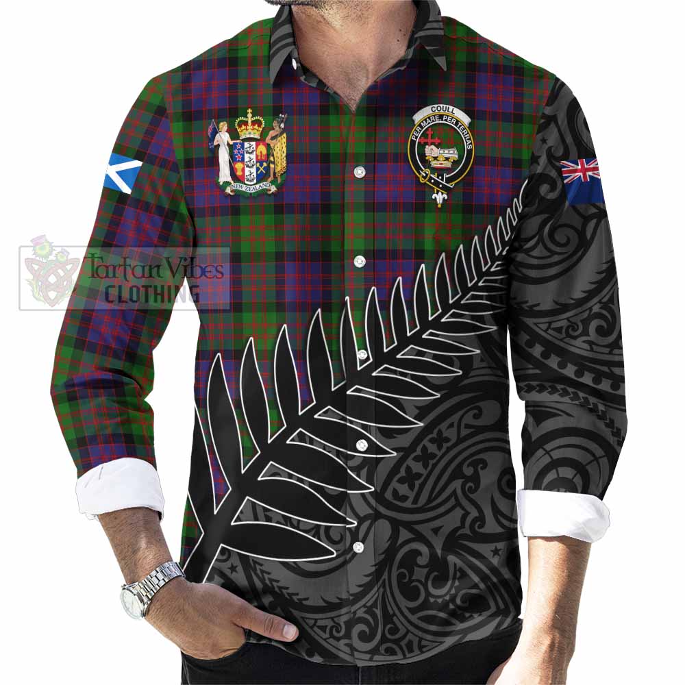 Coull Crest Tartan Long Sleeve Button Shirt with New Zealand Silver Fern Half Style - Tartan Vibes Clothing