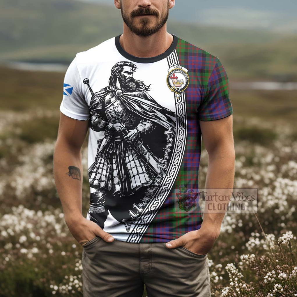 Coull Tartan Clan Crest T-Shirt with Highlander Warrior Celtic Style - Tartan Vibes Clothing