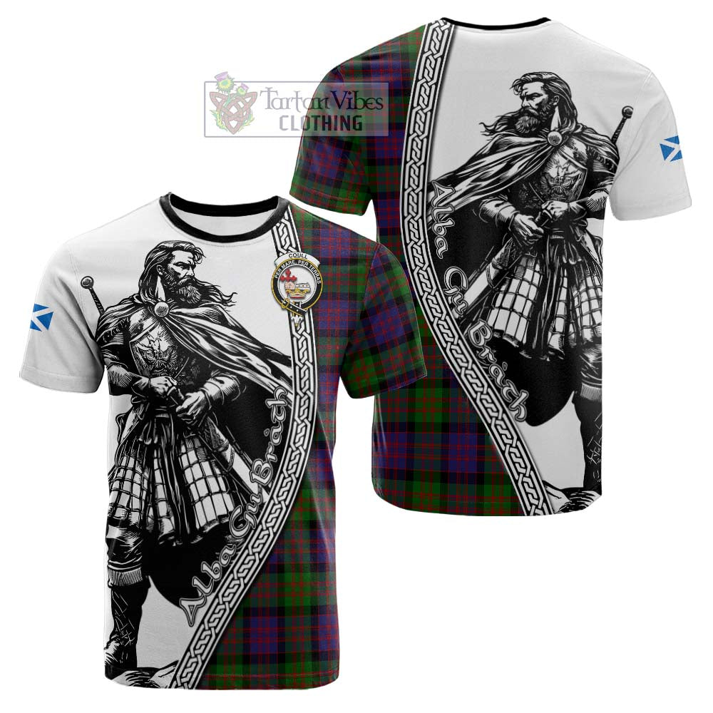 Coull Tartan Clan Crest Cotton T-shirt with Highlander Warrior Celtic Style - Tartan Vibes Clothing