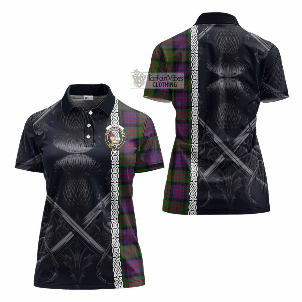 Coull Tartan Women's Polo Shirt with Family Crest Cross Sword Thistle Celtic Vibes - Tartan Vibes Clothing