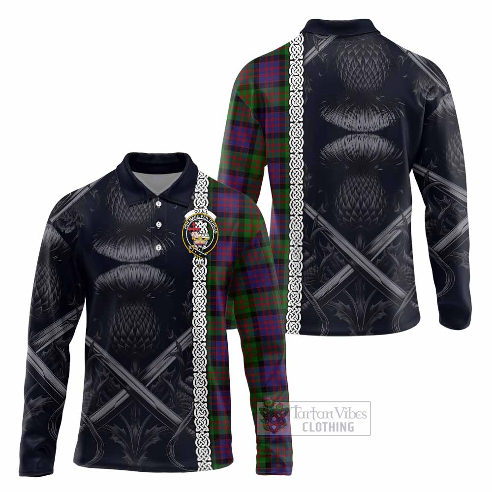 Coull Tartan Long Sleeve Polo Shirt with Family Crest Cross Sword Thistle Celtic Vibes - Tartan Vibes Clothing