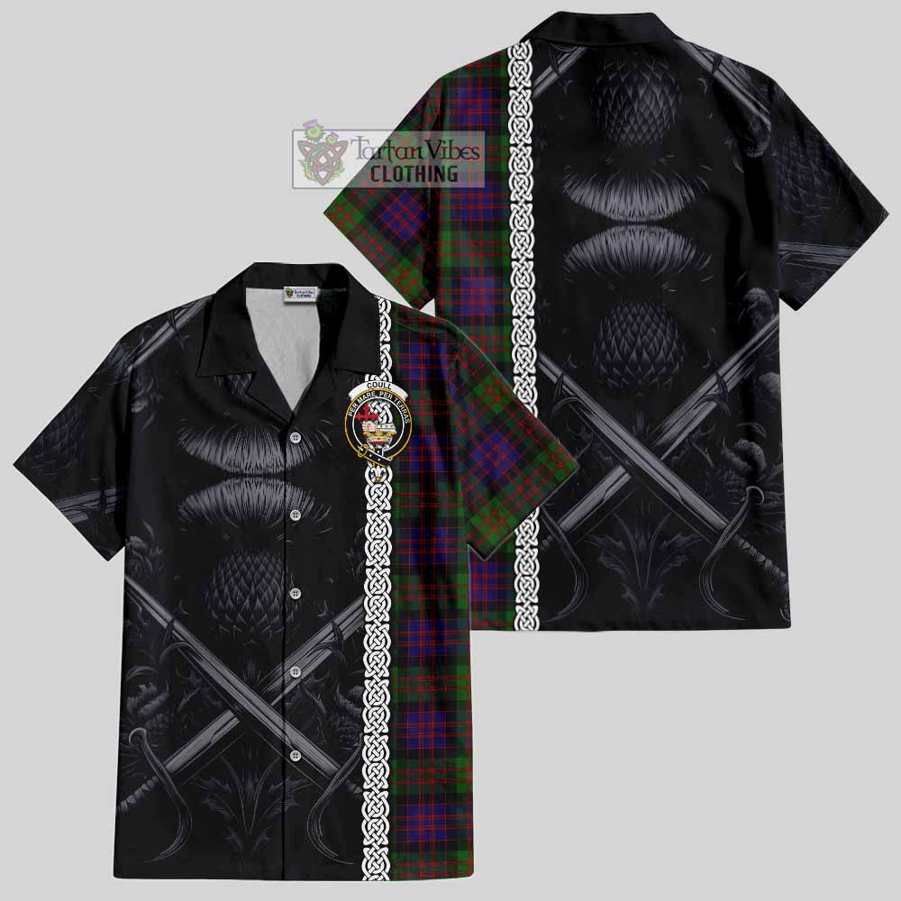 Coull Tartan Hawaiian Shirt with Family Crest Cross Sword Thistle Celtic Vibes - Tartan Vibes Clothing