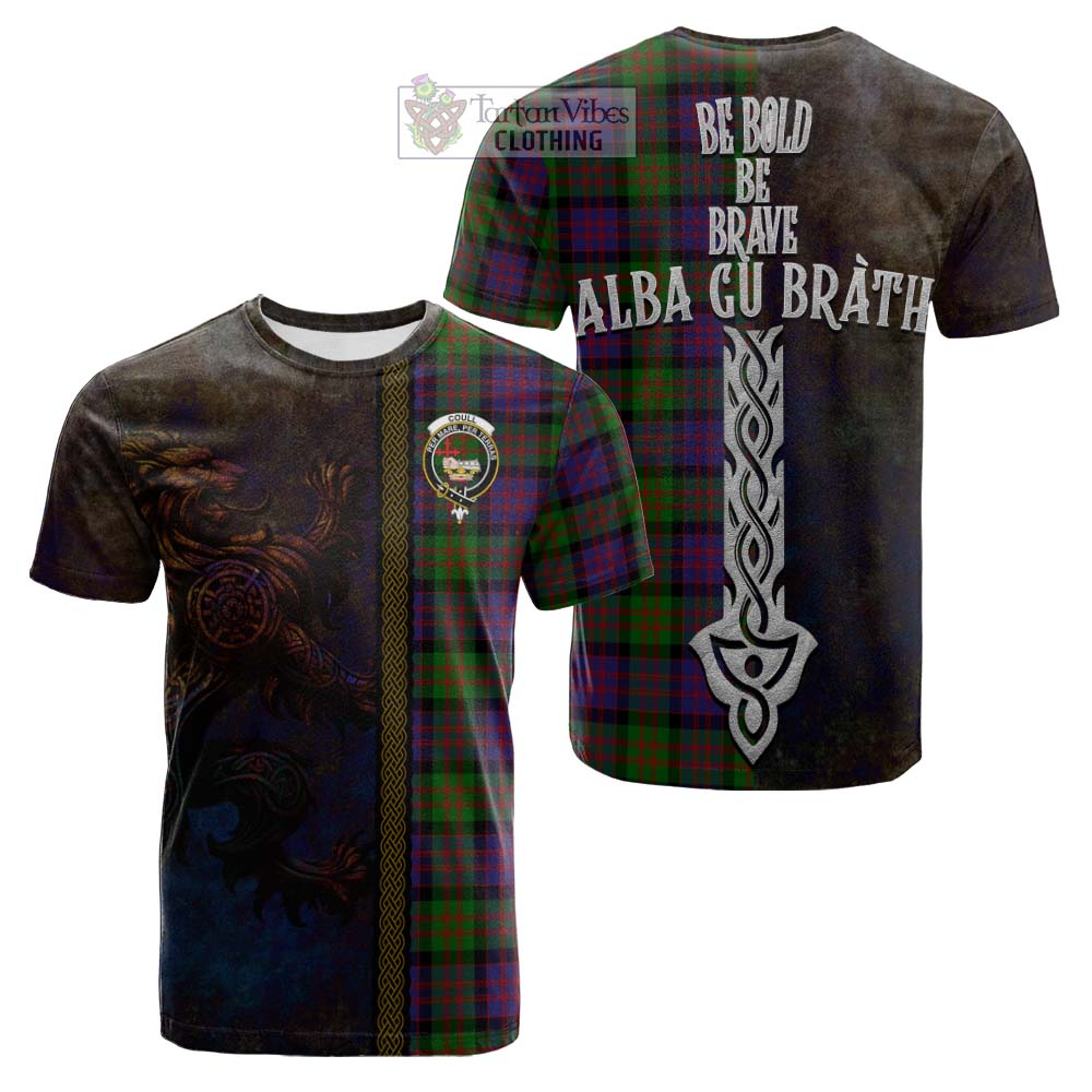 Tartan Vibes Clothing Coull Tartan Family Crest Cotton T-shirt Alba Gu Brath Be Brave Lion Ancient Style