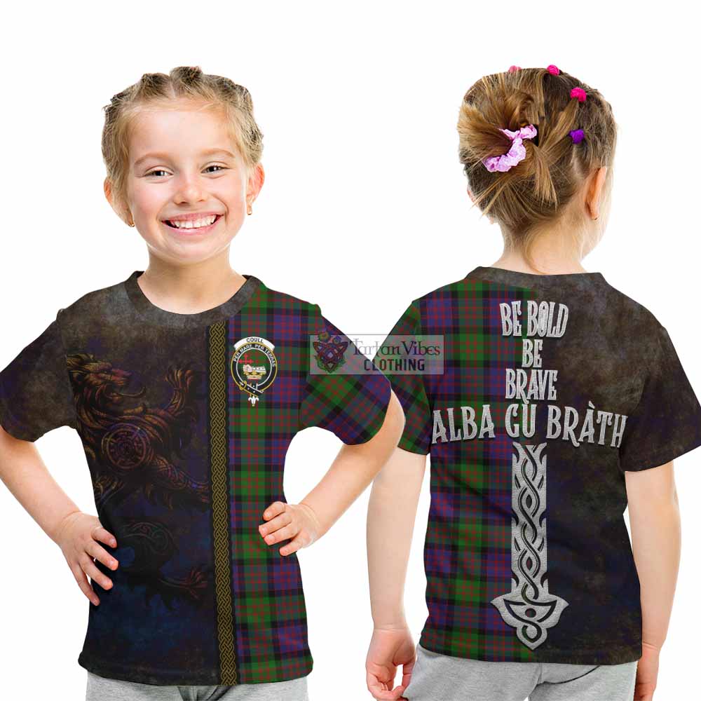 Coull Tartan Family Crest Kid T-Shirt Alba Gu Brath Be Brave Lion Ancient Style - Tartan Vibes Clothing