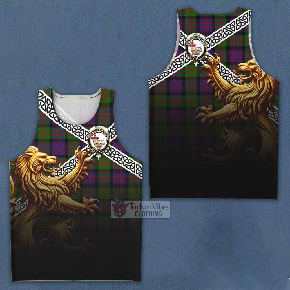 Coull Crest Tartan Men's Tank Top with Golden Lion Emblem Celtic Style - Tartan Vibes Clothing