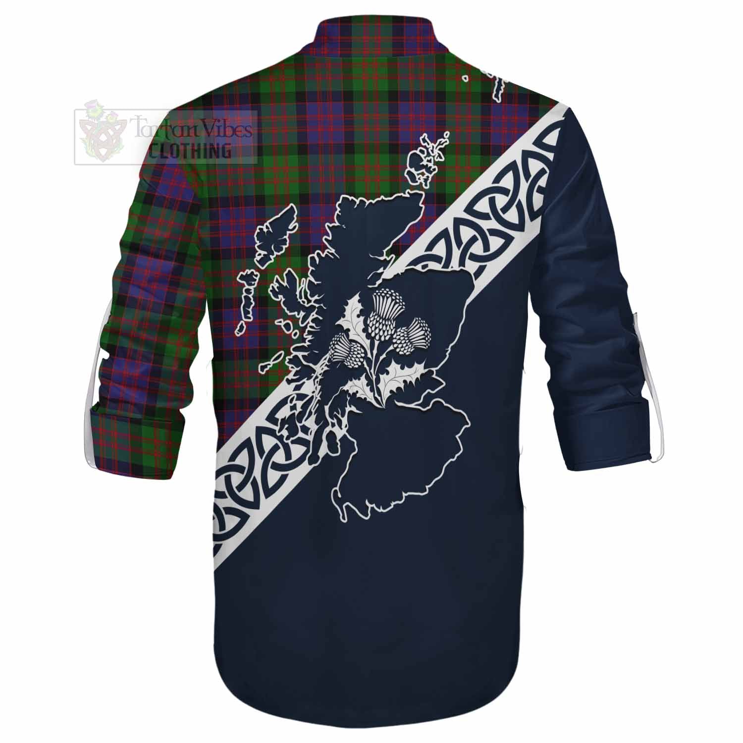 Coull Tartan Ghillie Kilt Shirt Featuring Thistle and Scotland Map - Tartan Vibes Clothing