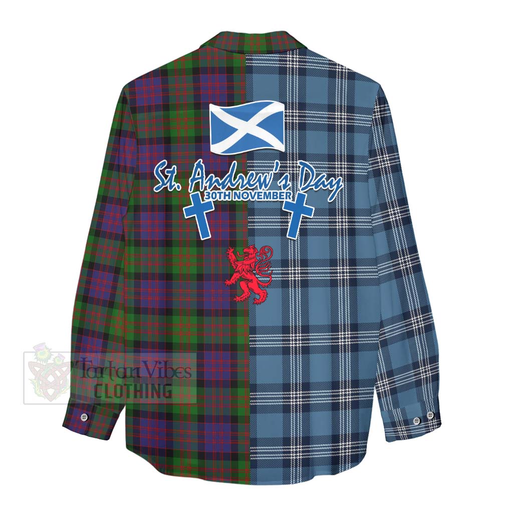 Coull Tartan Women's Casual Shirt Happy St. Andrew's Day Half Tartan Style - Tartan Vibes Clothing