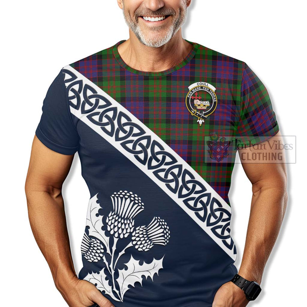Coull Tartan T-Shirt Featuring Thistle and Scotland Map - Tartanvibesclothing Store