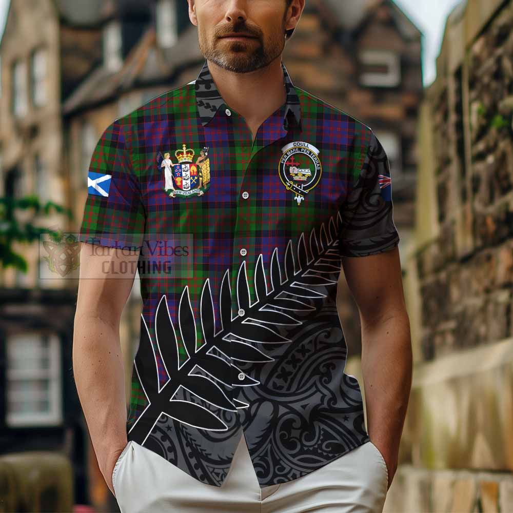 Coull Crest Tartan Hawaiian Shirt with New Zealand Silver Fern Half Style - Tartan Vibes Clothing