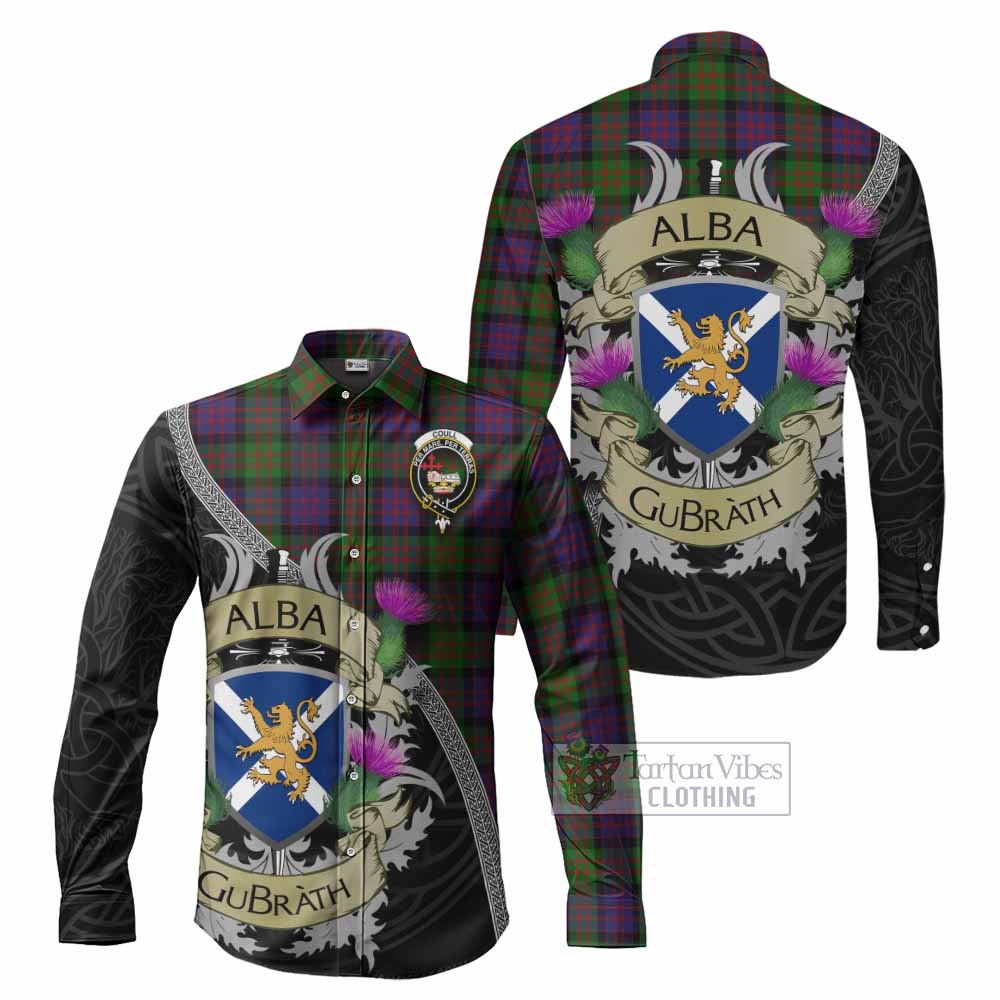 Coull Tartan Family Crest Long Sleeve Button Shirt Lion Rampant Royal Thistle Shield Celtic Inspired - Tartan Vibes Clothing