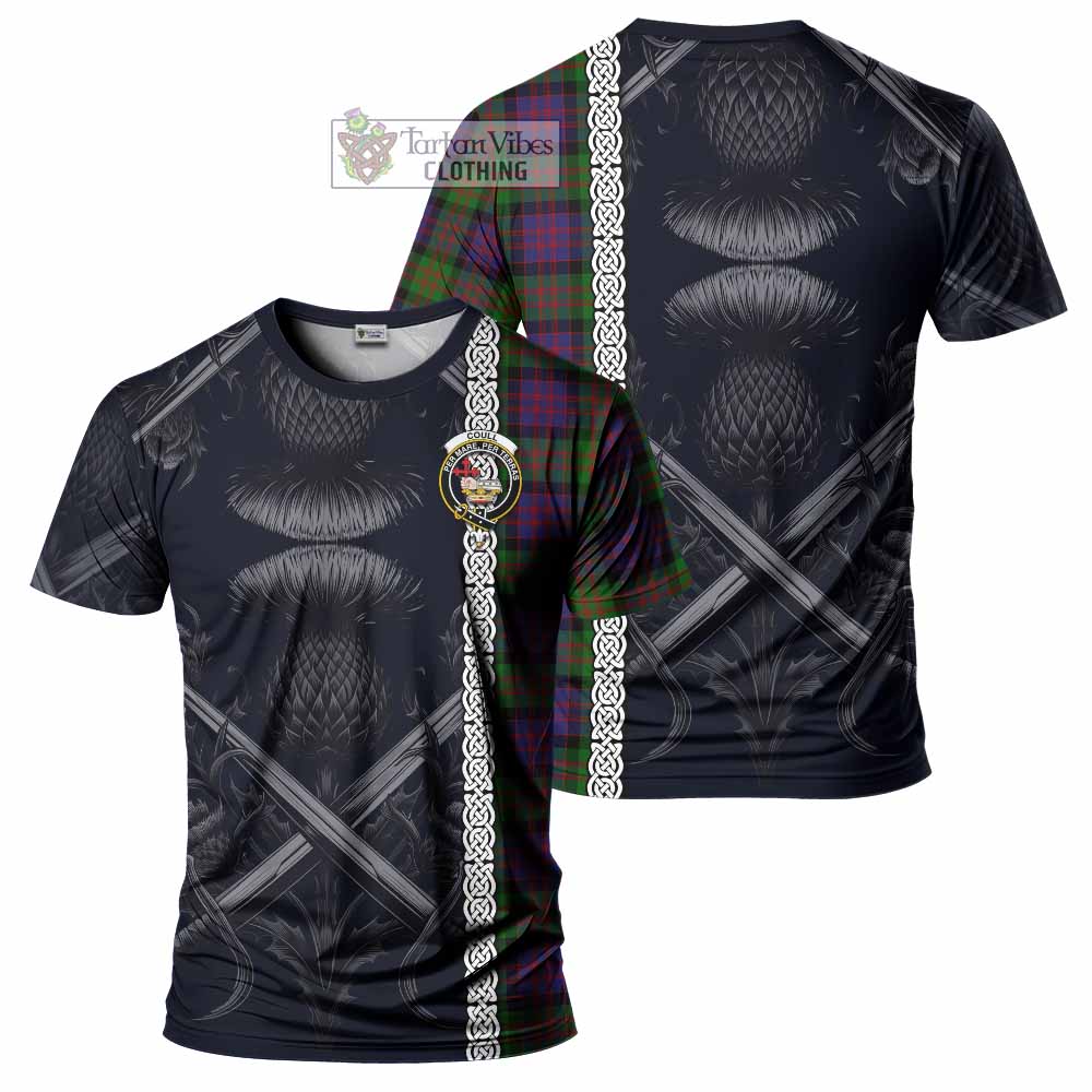 Coull Tartan T-Shirt with Family Crest Cross Sword Thistle Celtic Vibes - Tartan Vibes Clothing