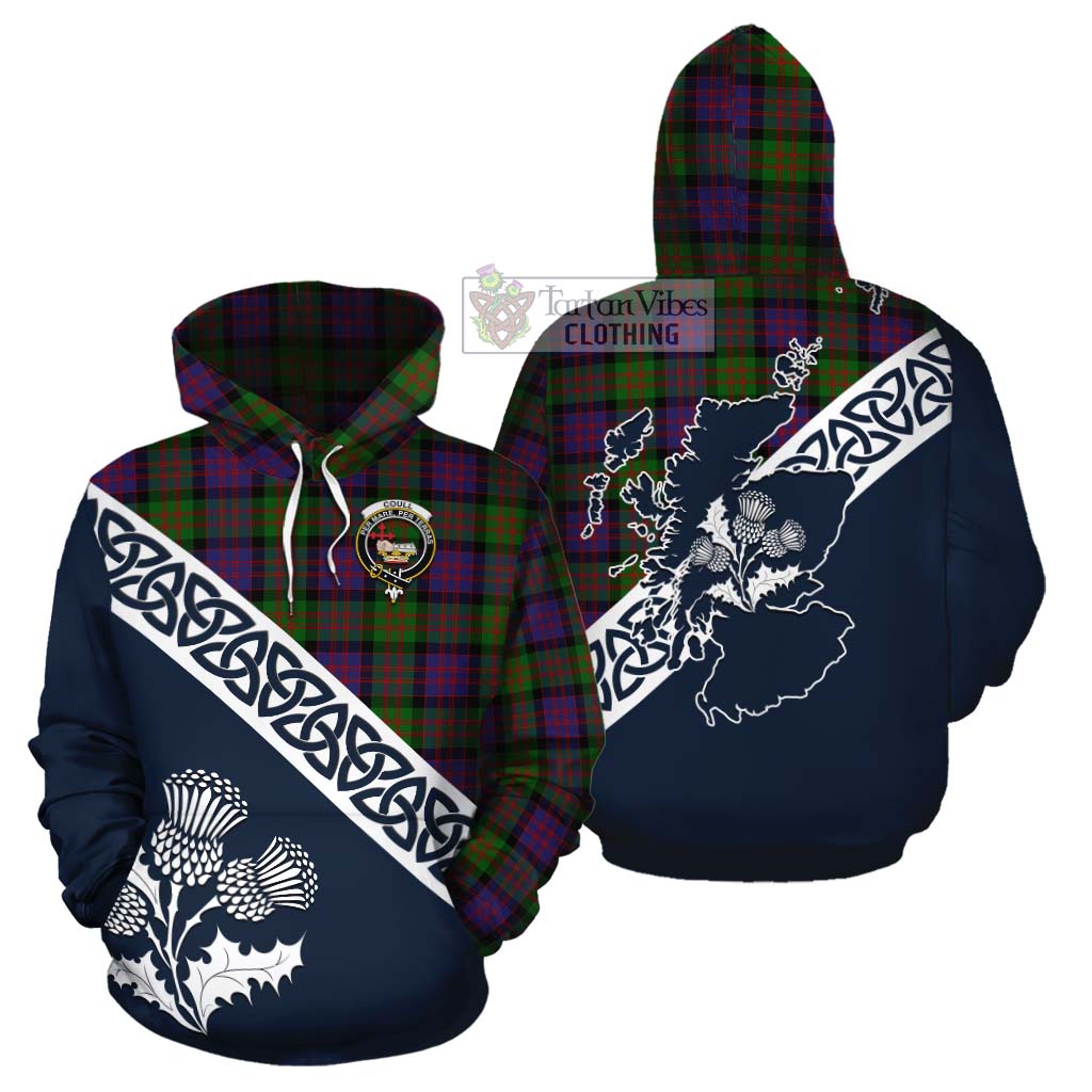 Coull Tartan Cotton Hoodie Featuring Thistle and Scotland Map Zip Hoodie - Tartan Vibes Clothing